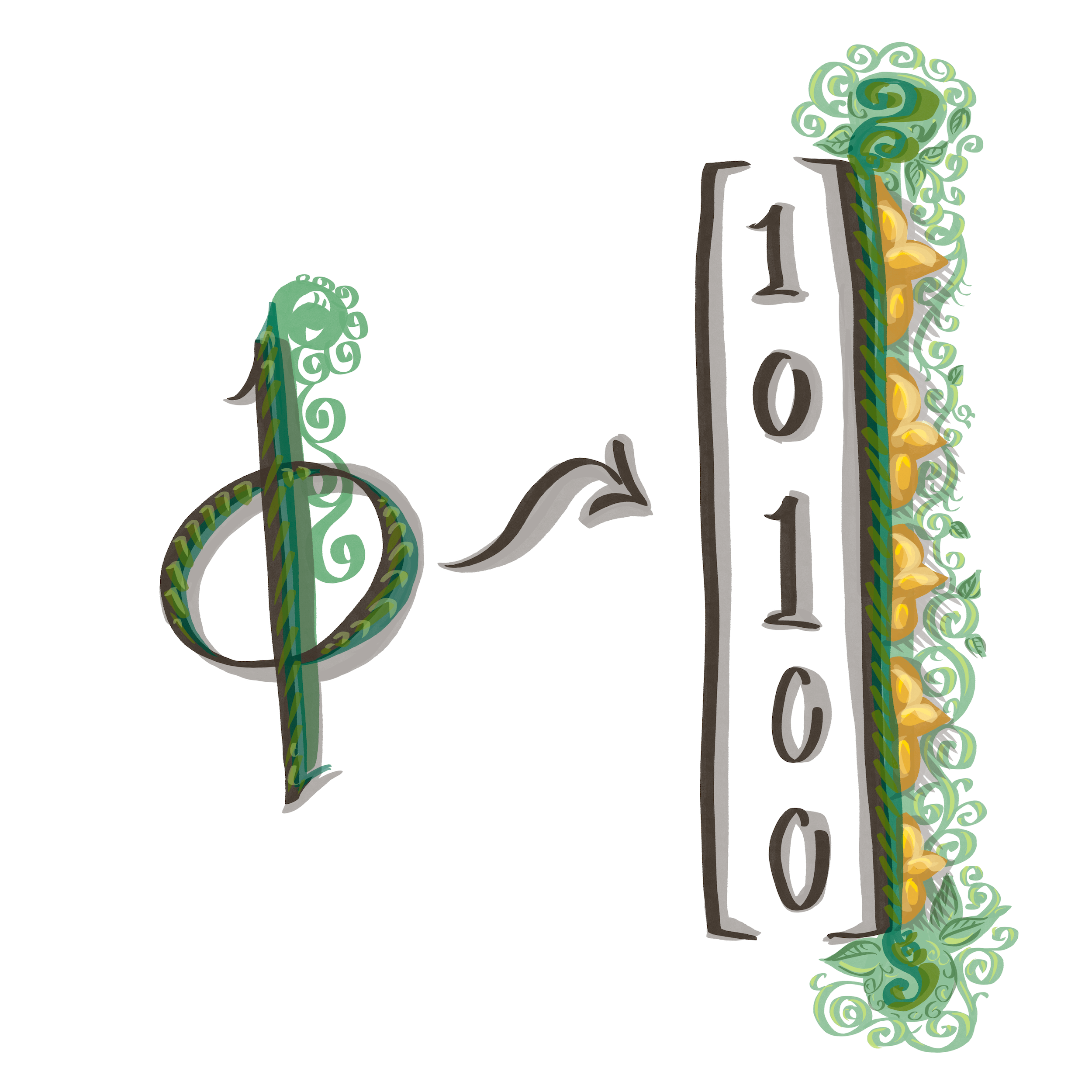 letter being converted to binary ones and zeros