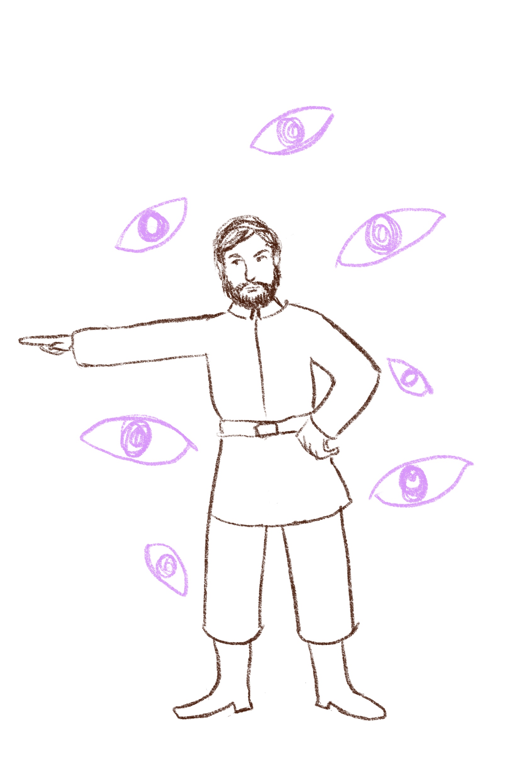 A drawing of a woman pointing her finger accusingly at a man